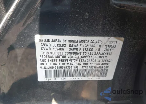 2011 Honda Fit Sport from USA, damaged, VIN JHMGE8H51BS001498